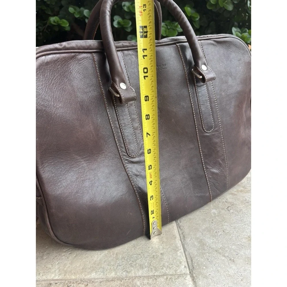 ⭐️Old Angler Italy Brown Leather Travel Bag⭐️2 Wheels Strap Outside Zip Pocket⭐️